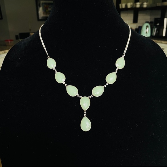 Natural Faceted Green Chalcedony Sterling Silver Necklace - Picture 2 of 7